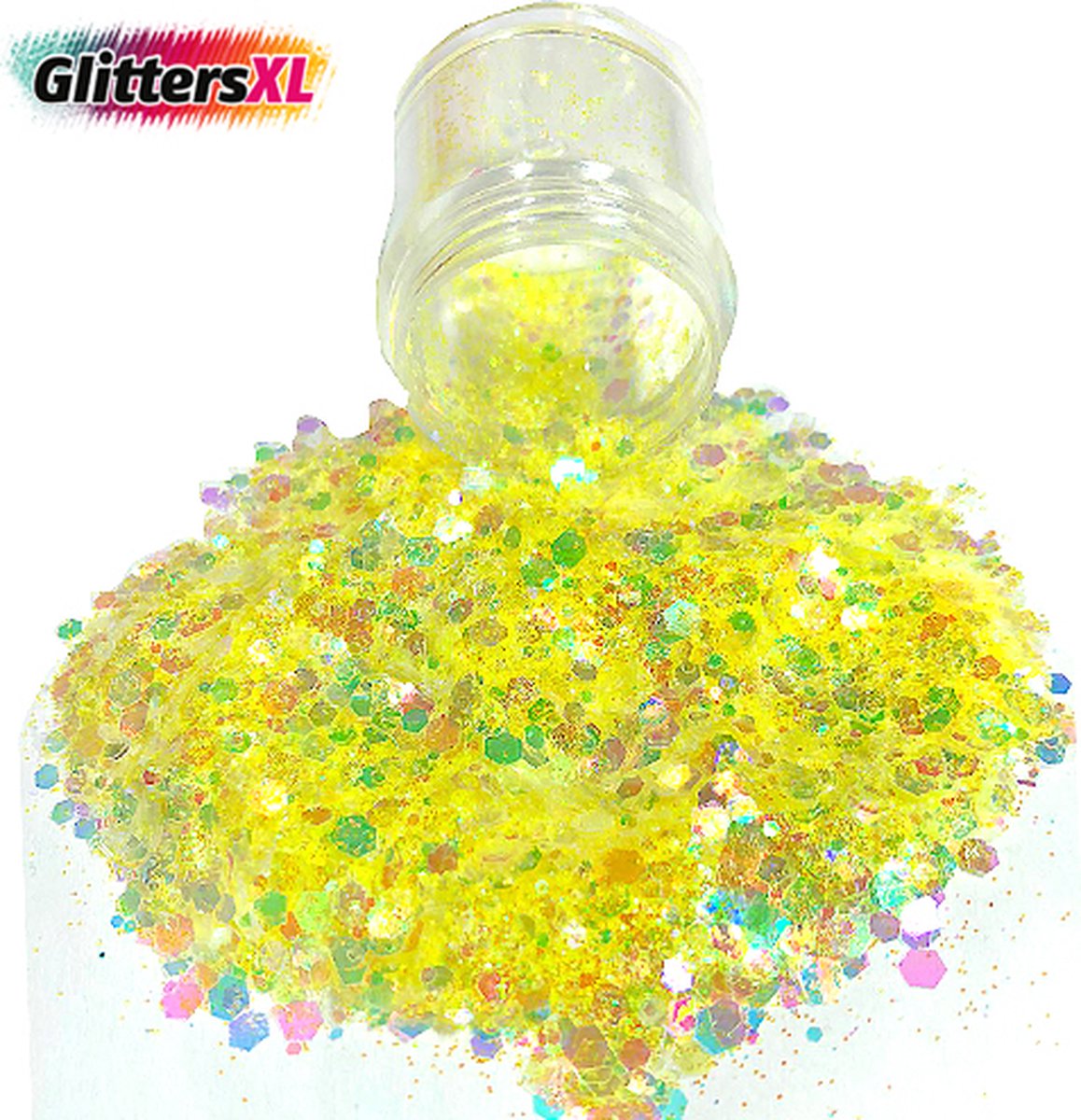 GlittersXL - Chunky Glitters (Geel) (Volume 8g) [Festival Makeup Gezicht Lichaam - Face Body Glitter - Biologisch afbreekbaar - Versiering Dames Volwassen Kinderen]